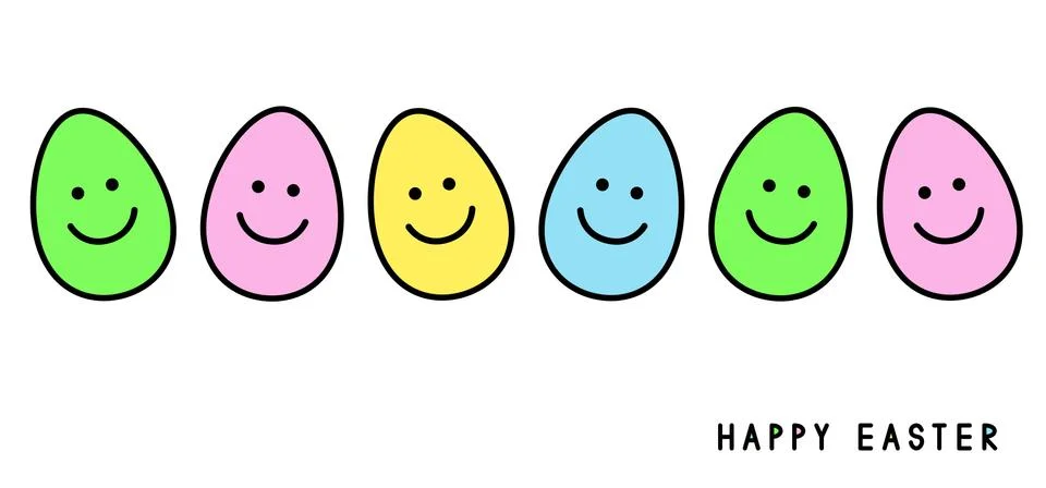 Easter eggs. Smiling faces. Easter greeting card. Stock Illustration