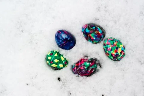 Easter Eggs in Snow Stock Photos