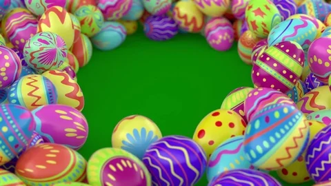 Easter eggs on solid Green background. Stock Footage 85394814