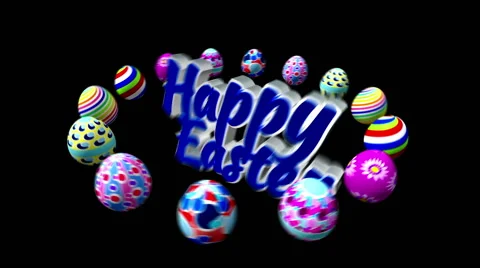 Easter eggs spinning around happy easter text isolate with alpha  Vidéo 46335536