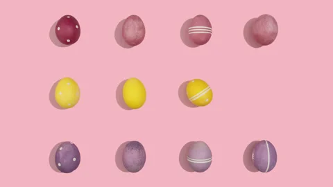 Easter Eggs Spinning Reveal by Rows Stop Motion Pink 4K Video stock 330550059