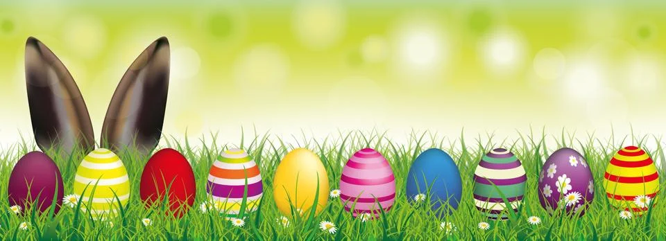 Easter Eggs Spring Background Bunny Ears Header Ilustración de archivo