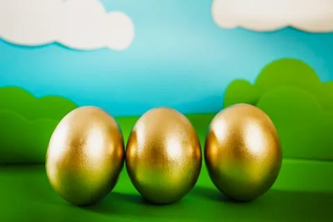 Easter eggs on spring background Stock Photos