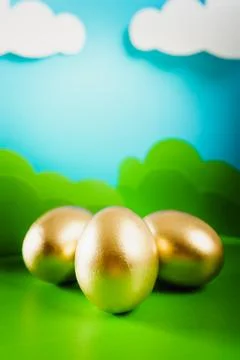 Easter eggs on spring background Stock Photos