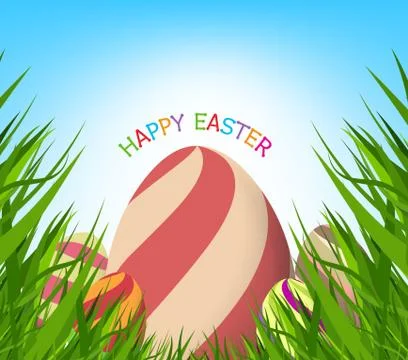 Easter eggs spring fresh grass background Stock Illustration
