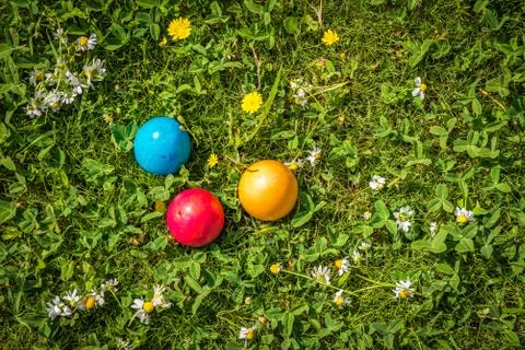 Easter eggs in Spring grass Stock Photos