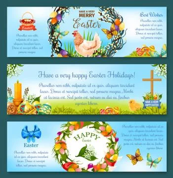 Easter eggs spring holidays banner template design Stock Illustration