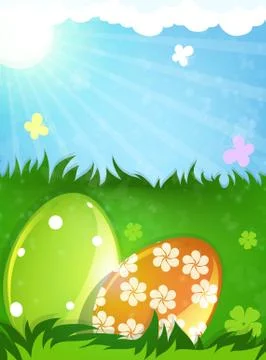 Easter eggs in the spring meadow Stock Illustration
