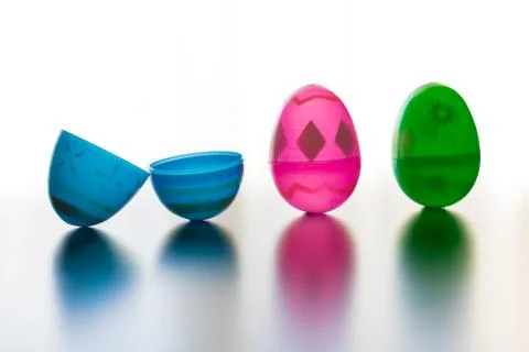 Easter Eggs stand up in front of an all white background. Stock Photos