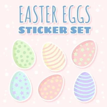 Easter eggs sticker set set. Collection of cute Ostara pastel colored eggs fl イラスト素材