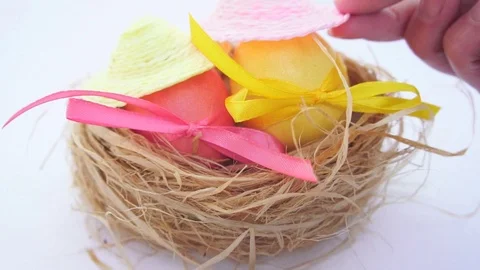 Easter Eggs in Straw Nest Stock Footage 73504593