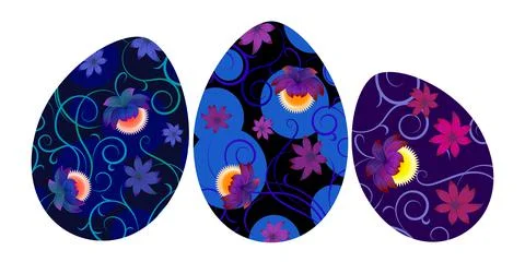 Easter eggs with stylized flowers on transparent background. Spring color vector Stock Illustration