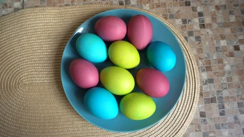 Easter eggs on the table Stock Footage 128675155