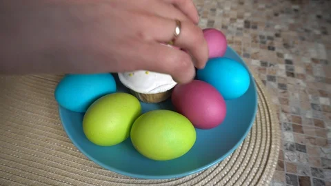 Easter eggs on the table Stock Footage 128675377