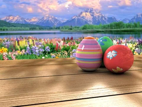 Easter eggs on a table Stock Illustration