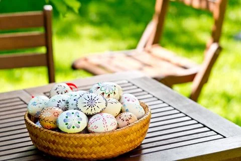 Easter eggs on the table Stock Photos