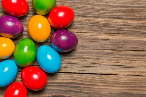 Easter eggs on table Stock Photos