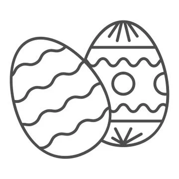 Easter eggs thin line icon. Two traditional egg gift wavy pattern and circles Stock Illustration