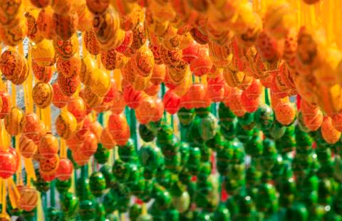 Easter eggs tied up on a string Stock Photos