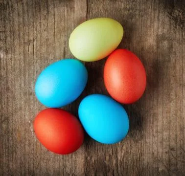 Easter eggs, top view Stock Photos
