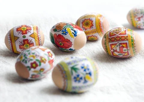 Easter eggs on towel Stock Photos