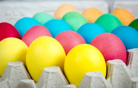 Easter eggs in tray Stock Photos