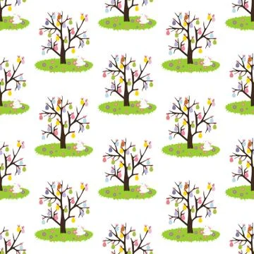 Easter eggs tree seamless pattern Illustrazione stock