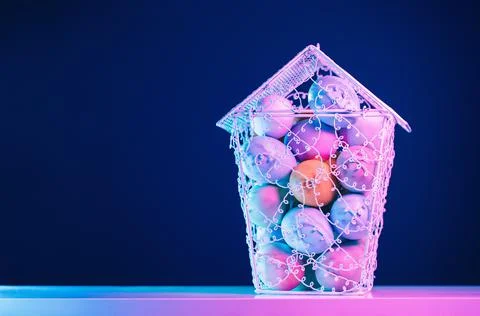 Easter eggs in trendy creative hipster neon lights Stock Photos