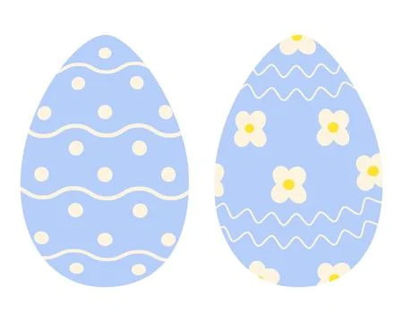 Easter Eggs in trendy soft blue Patterned Flowers, wavy lines and dots. Easter Illustrazione stock