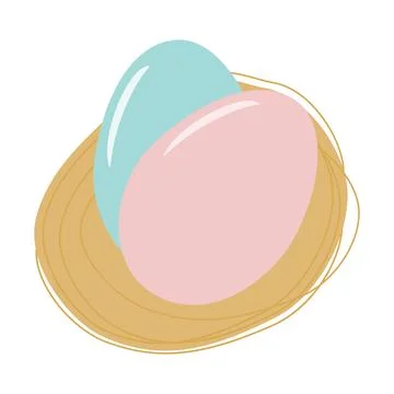 Easter Eggs in trendy soft blue and pink in the nest. Easter Greetings card or Illustrazione stock