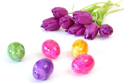 Easter eggs with tulips Foto stock