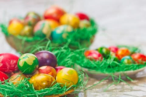 Easter eggs in various colors Stock Photos