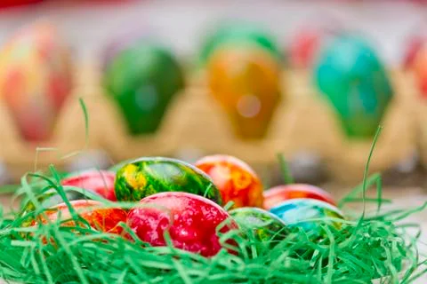Easter eggs in various colors Stock Photos