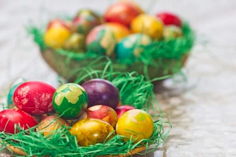 Easter eggs in various colors Foto stock