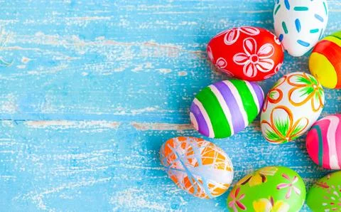 Easter eggs in various designs and colors Stock Photos