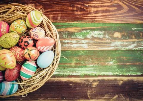 Easter eggs in various patterns and colors Stock Photos