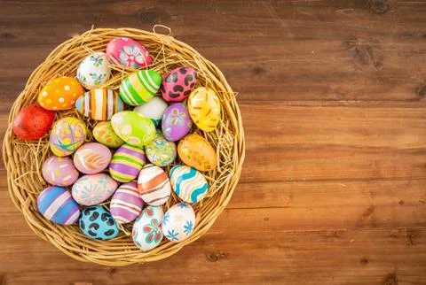 Easter eggs in various patterns and colors Stock Photos