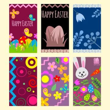 Easter eggs vector cards painted with spring pattern decoration retro multi 스톡 일러스트