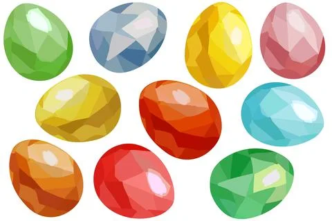 Easter eggs vector with faceted gemstone texture, bright spring colors, iso.. Stock Illustration