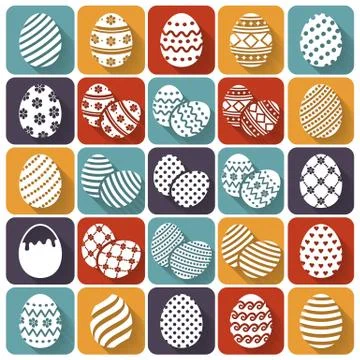 Easter eggs. Vector flat icons set. Stock Illustration