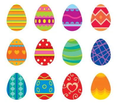 Easter eggs vector flat syle icons isolated on white background Stock Illustration