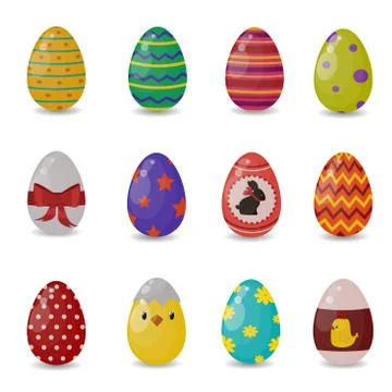 Easter eggs vector flat syle icons isolated on white background Stock Illustration