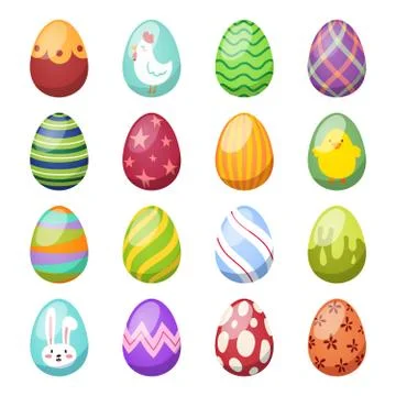 Easter eggs vector flat syle icons isolated on white background Stock Illustration
