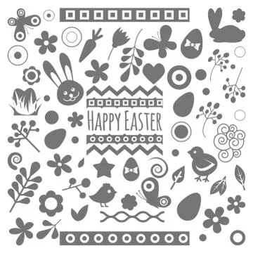 Easter eggs vector floral decor elements silhouette painted spring pattern 스톡 일러스트