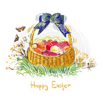 Easter eggs vector paint style design flower colorful basket Stock Illustration