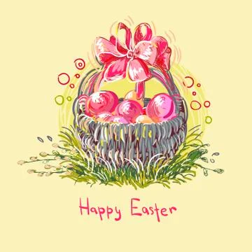 Easter eggs vector paint style design flower colorful basket Stock Illustration