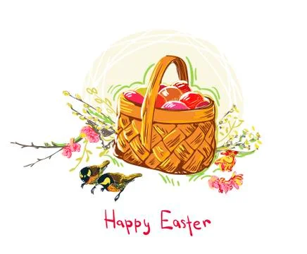 Easter eggs vector paint style design flower colorful basket Stock Illustration
