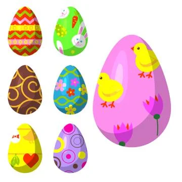 Easter eggs vector painted with spring pattern decoration retro multi colored Illustrazione stock