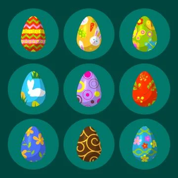 Easter eggs vector painted with spring pattern decoration retro multi colored Stockillustratie