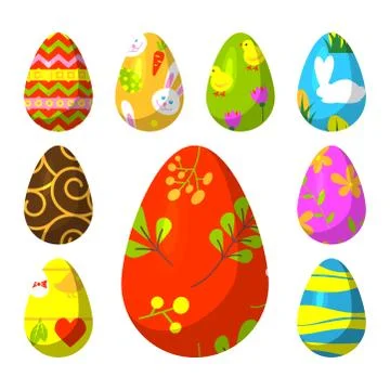 Easter eggs vector painted with spring pattern decoration retro multi colored Illustrazione stock
